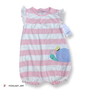 Carters Baby Girl Striped Snail Romper Size 18 Months
